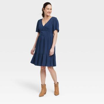 Women's Short Sleeve A-line Dress - Knox Rose Navy Blue