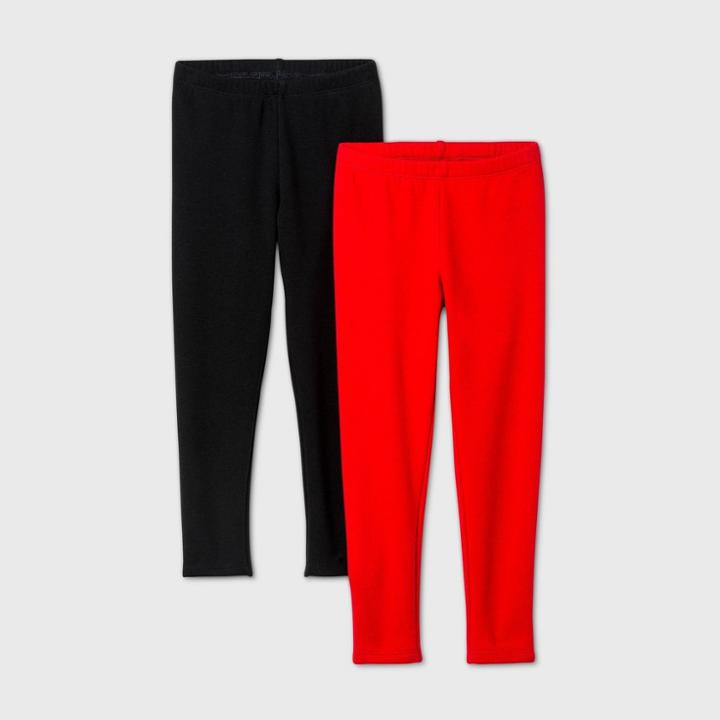 Toddler Girls' 2pk Cozy Leggings - Cat & Jack Red/black