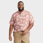 Men's Tall Printed Standard Fit Short Sleeve Button-down Shirt - Goodfellow & Co Peach Orange/tree