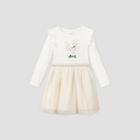 Toddler Girls' Floral Deer Tulle Long Sleeve Dress - Cat & Jack Cream