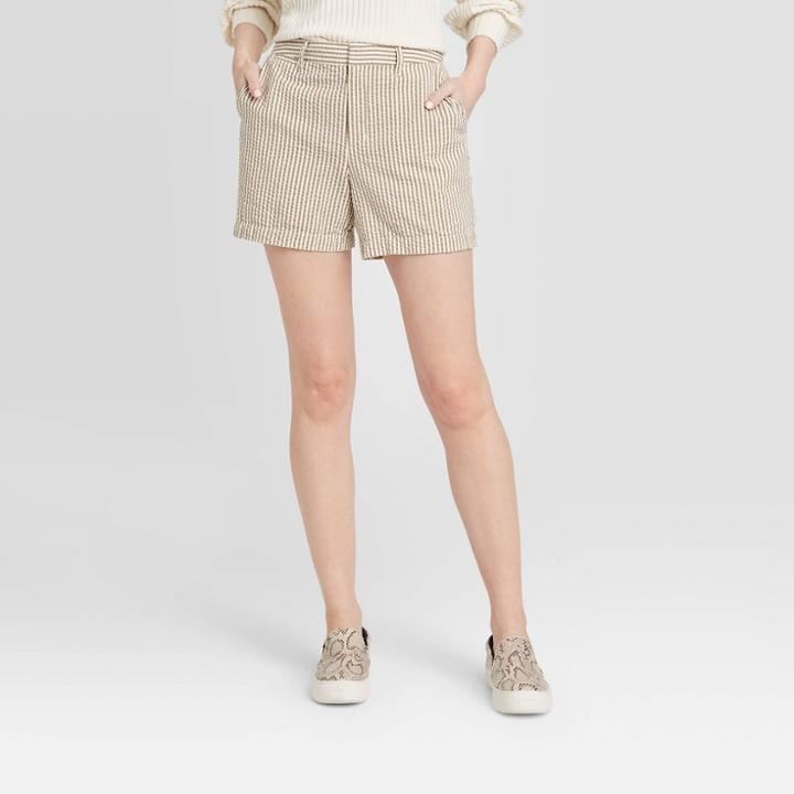 Women's Striped Regular Fit High-rise 5 Chino Shorts - A New Day Cream 0, Women's, Ivory