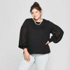 Women's Plus Size Chiffon Long Sleeve Sweatshirt - Ava & Viv Black