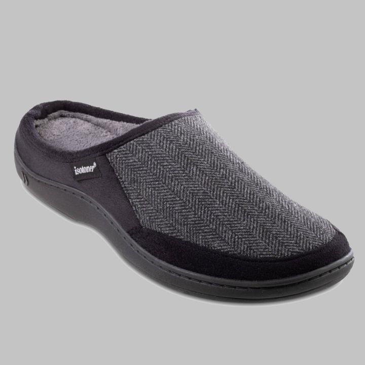 Isotoner Men's Herringbone Logan Hoodback Slippers - Black