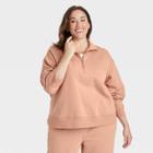 Women's Plus Size Fleece Quarter Zip Sweatshirt - A New Day Coral Orange