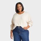 Women's Plus Size Long Sleeve Round Neck Thermal Pullover Shirts - Ava & Viv Cream X, Ivory