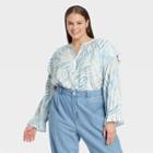 Women's Plus Size Ruffle Long Sleeve Blouse - Who What Wear Blue Zebra