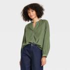 Women's Long Sleeve Relaxed Fit Everyday Blouse - Universal Thread Green