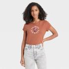 Women's Short Sleeve T-shirt - Universal Thread Brown Floral Print