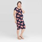 Maternity Floral Print Short Sleeve Scoop Neck Shirred T-shirt Dress - Isabel Maternity By Ingrid & Isabel Navy M, Women's, Blue