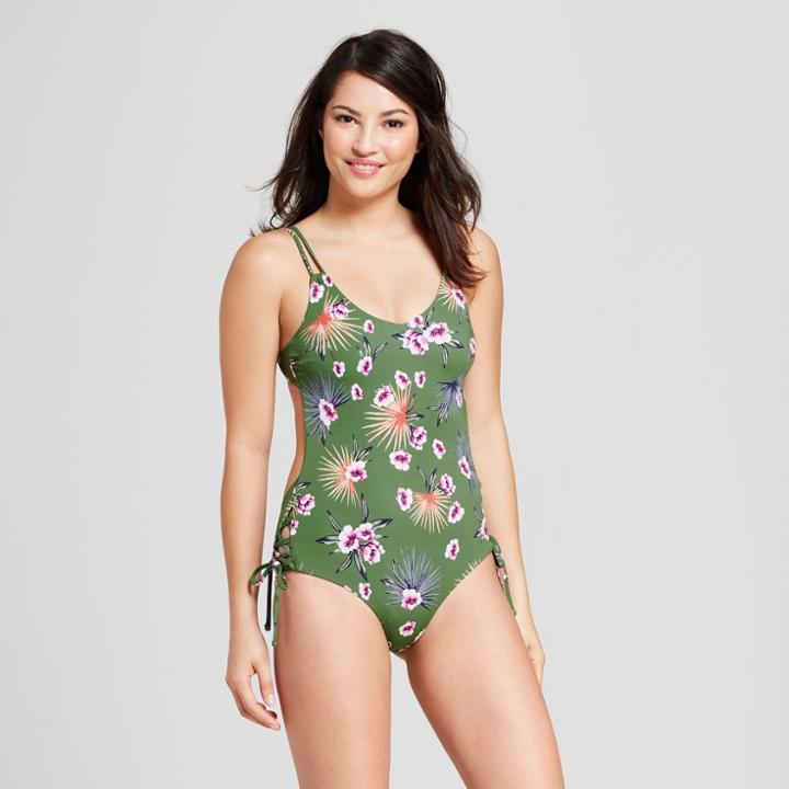 Tori Praver Seafoam Women's Floral Cheeky Lace-up One Piece -