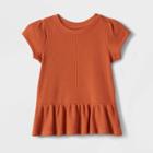 Toddler Girls' Solid Waffle Peplum Short Sleeve Top - Cat & Jack Orange