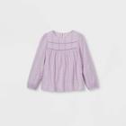 Girls' Embroidered Long Sleeve Woven Top - Cat & Jack Light Purple