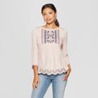 Women's 3/4 Sleeve Crew Neck Blouse - Knox Rose Pink