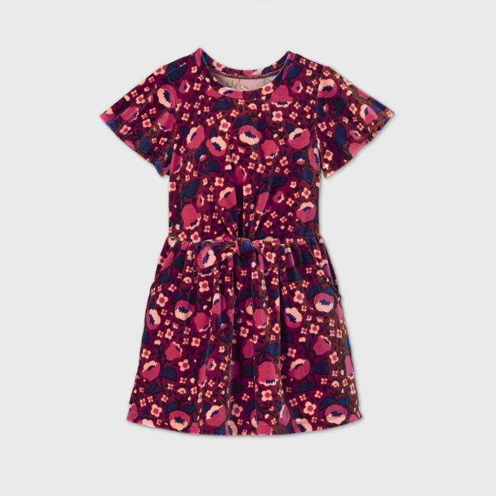 Toddler Girls' Floral Velour Short Sleeve Dress - Cat & Jack