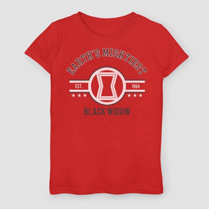 Girls' Marvel Mighty Black Widow Short Sleeve T-shirt - Red