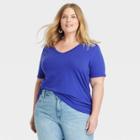 Women's Plus Size Short Sleeve V-neck Slim Fit Essential T-shirt - Ava & Viv Blue