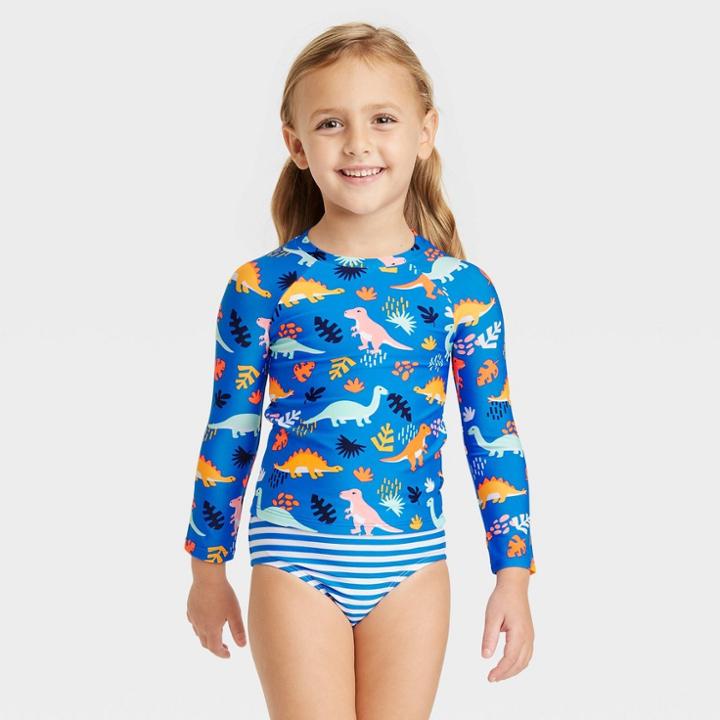 Toddler Girls' 2pc Dinosaur Rash Guard Set - Cat & Jack Blue