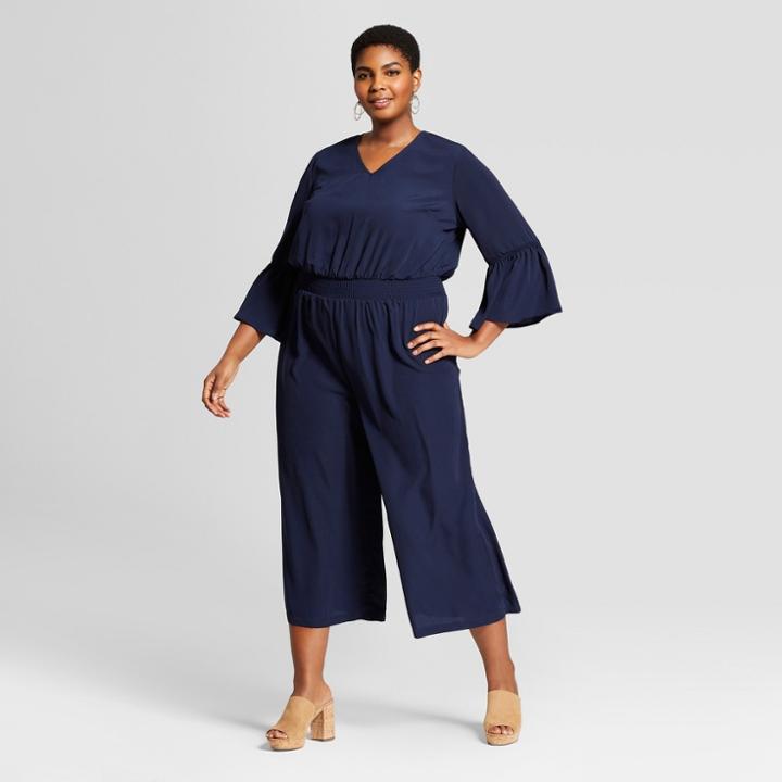 Women's Plus Size Bell Sleeve Jumpsuit - Ava & Viv Navy X, Blue