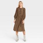 Women's Long Sleeve A-line Dress - Who What Wear Light Brown Leopard Print