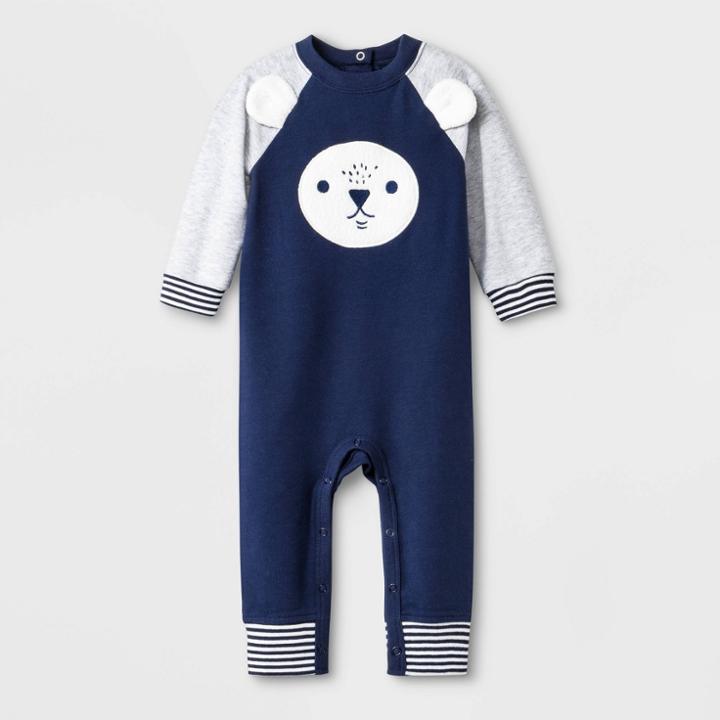 Baby Boys' Critter Face Sherpa Romper - Cat & Jack Blue Newborn, Boy's