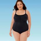Women's Plus Size Slimming Control Mesh Inset One Piece Swimsuit - Beach Betty By Miracle Brands Black 1x, Women's,