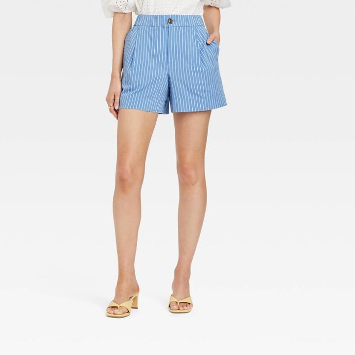 Women's High-rise Poplin Shorts - A New Day Blue