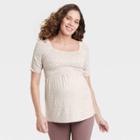 Elbow Sleeve Smocked Maternity Top - Isabel Maternity By Ingrid & Isabel Tan Floral