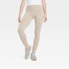 Women's High-waist Cotton Seamless Fleece Lined Leggings - A New Day Heather Oatmeal S/m, Grey Oatmeal