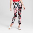 Women's Floral Print Skinny Ankle Pants - Who What Wear Black/pink 12, Black/pink Floral