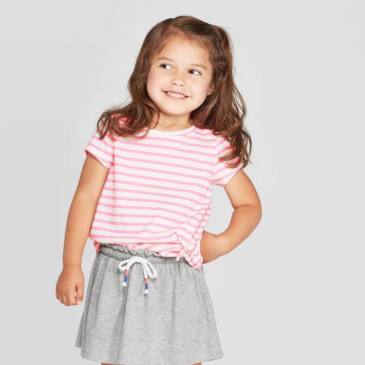 Toddler Girls' Short Sleeve Striped T-shirt - Cat & Jack Pink/cream