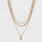 Moon Charm Layered Chain Necklace - Universal Thread Gold