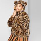 Women's Plus Size Fuzzy Leopard Print Faux Fur Zip-up Jacket With Animal Ears - Wild Fable 3x,