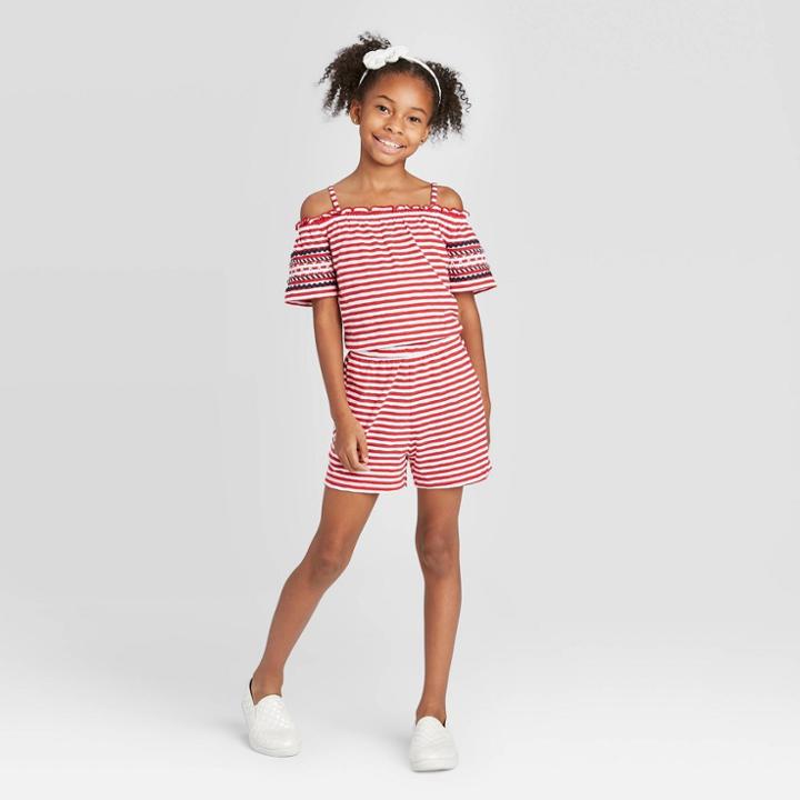 Girls' Stripe Romper - Cat & Jack Red/white Xs, Girl's, Red White