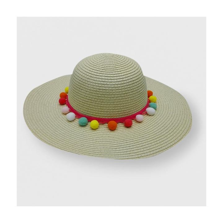 Baby Girls' Paper Straw Floppy Hat With Poms - Cat & Jack Natural