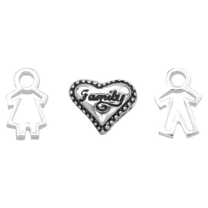 Treasure Lockets 3 Silver Plated Charm Set With Together We Make A Family Theme -silver, Women's
