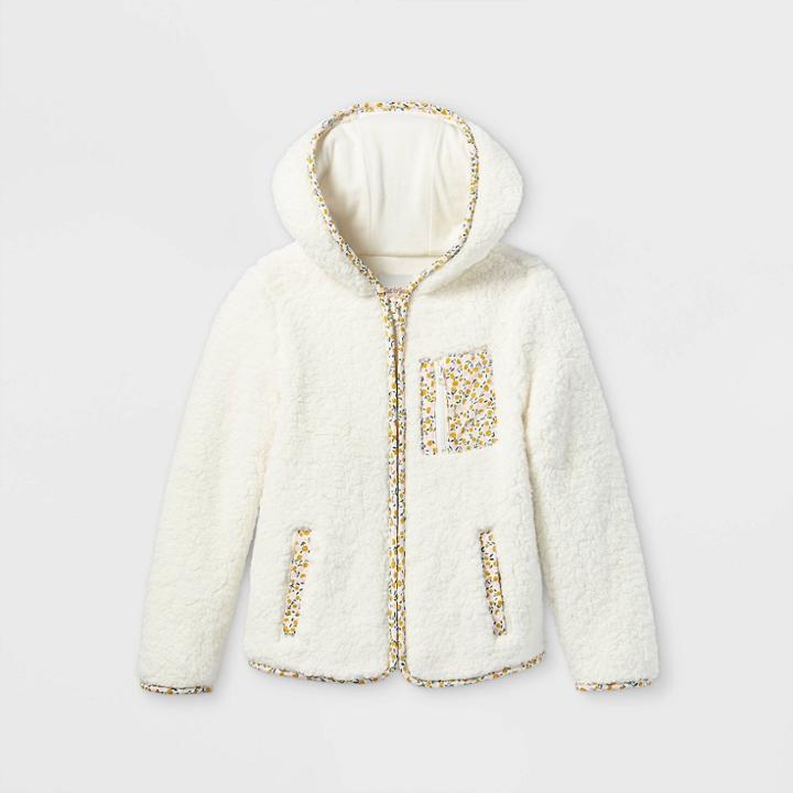 Girls' Sherpa Hooded Zip-up Jacket - Cat & Jack Cream