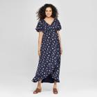 Maternity Floral Print Faux Wrap Belted Knit Dress - Isabel Maternity By Ingrid & Isabel Navy Xl, Women's, Blue