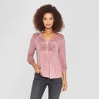Women's Long Sleeve Lace Detail Blouse - Knox Rose Burgundy (red)