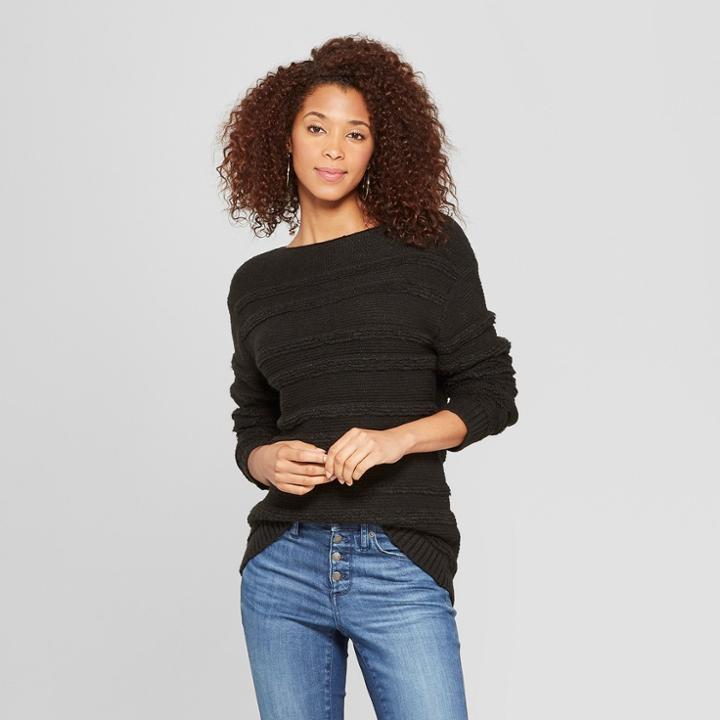 Women's Striped Boucle Pullover - Universal Thread Black
