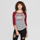 Women's 3/4 Sleeve Christmas All The Jingle Ladies Raglan T-shirt - Fifth Sun (juniors') Gray/burgundy