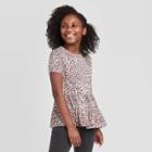 Petitegirls' Short Sleeve Peplum T-shirt - Art Class Beige S, Girl's,
