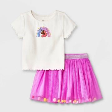 Toddler Girls' Afro Unicorn Solid Top And Bottom Set - White