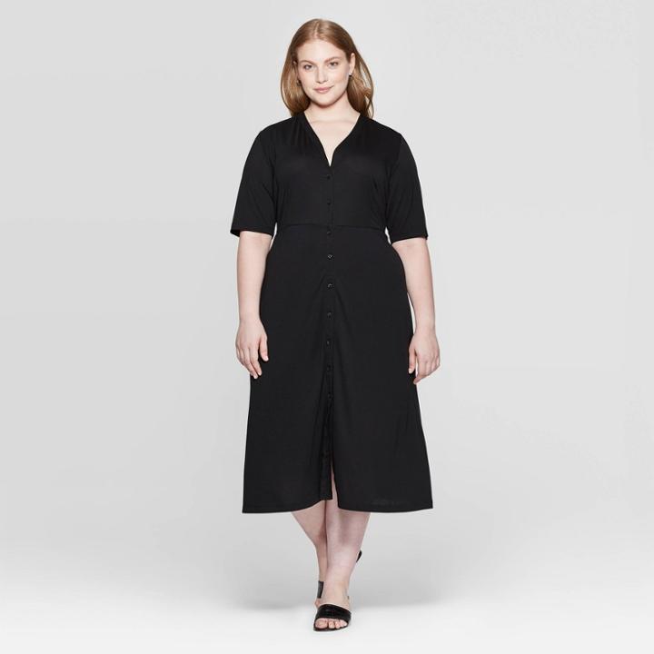 Women's Plus Size Elbow Sleeve V-neck Maxi Dress - Who What Wear Black