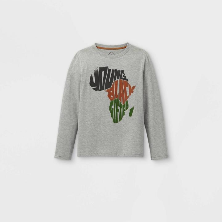 Well Worn Black History Month Kids' 'young Black And Gifted' Long Sleeve Graphic T-shirt - Heather Gray