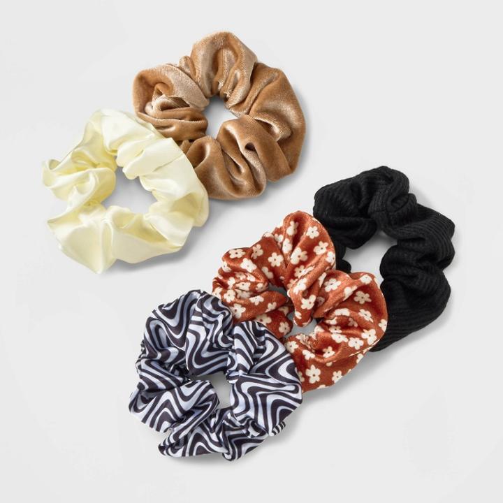 Velvet And Satin Hair Twisters 5pk - Wild Fable Black/white