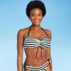 Women's Rio Ribbed Center Cinch Bandeau Bikini Top - Kona Sol Black & White D/dd Cup