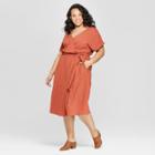 Women's Plus Size Short Sleeve V-neck Midi Dress - Universal Thread Orange 3x, Orange Penny