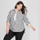 Women's Plus Size Long Sleeve Plaid No Gap Button-down Shirt - Ava & Viv Black/white X, Gray