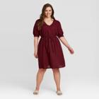 Women's Plus Size Short Sleeve Linen Dress - Ava & Viv Cabernet Red X, Women's