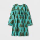 Happy By Pink Chicken Girls' Holiday Tree Woven A Line Dress - Light Teal